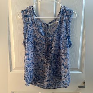 Kimchi Blue semi sheer blue & white floral flower blouse top